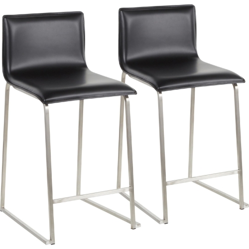 Mara 26" Counter Stool in Black Leatherette & Brushed Stainless (Set of 2)